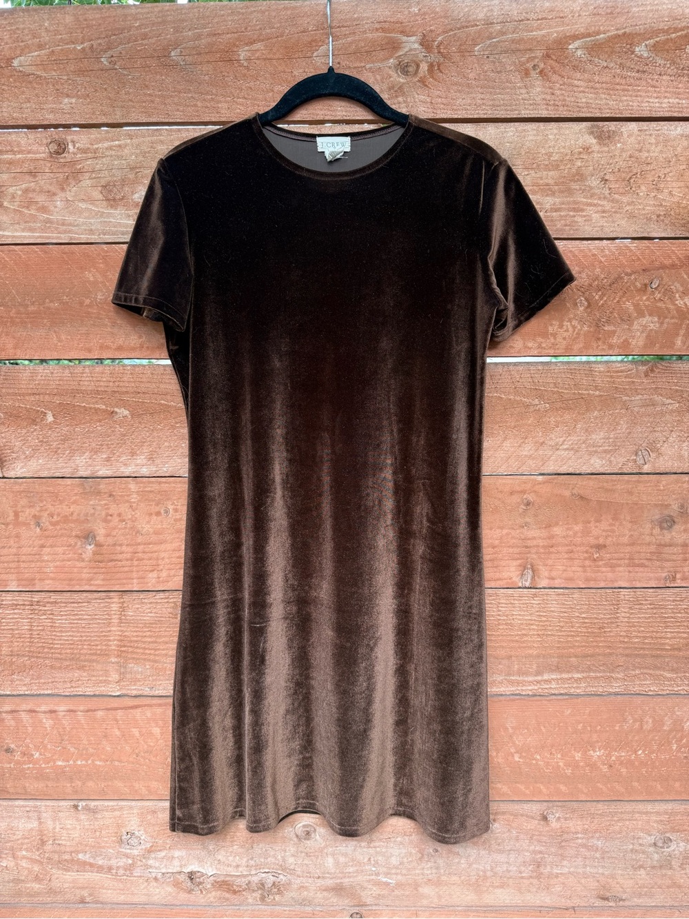 90s J. Crew Brown Velvet Short Sleeve Shift Dress